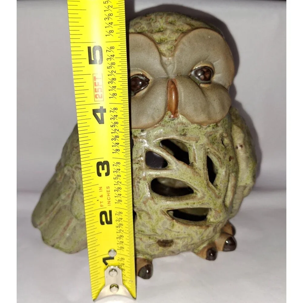 Vintage Stoneware Pudgy Owl w Large Smooth Eye Patches Tea Light Holder Luminary